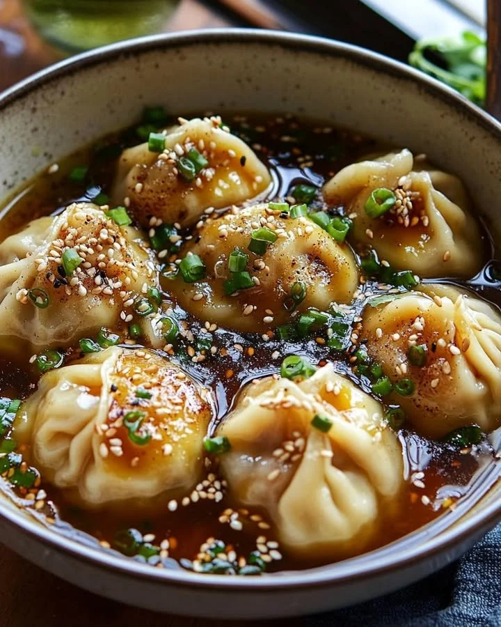 Delicious spiced butternut squash dumplings in ginger broth