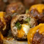 Spicy cheddar-jalapeño meatball poppers served as a tasty appetizer.