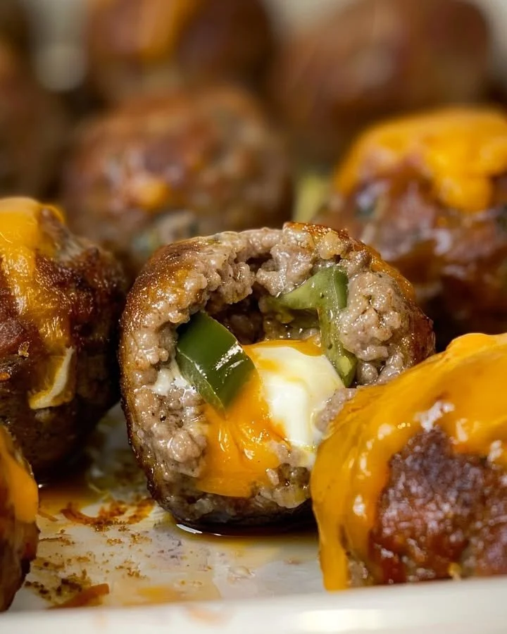 Spicy cheddar-jalapeño meatball poppers served as a tasty appetizer.