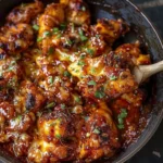 Delicious spicy Korean-style cheesy chicken garnished and ready to serve.