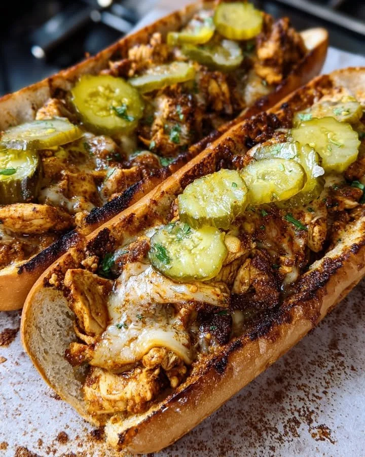 Delicious spicy Nashville-style chicken hoagies garnished with fresh toppings