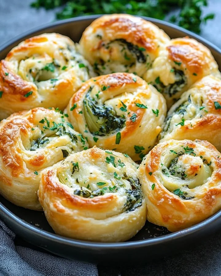 Delicious Spinach Artichoke Bake made with crescent rolls and cheesy filling