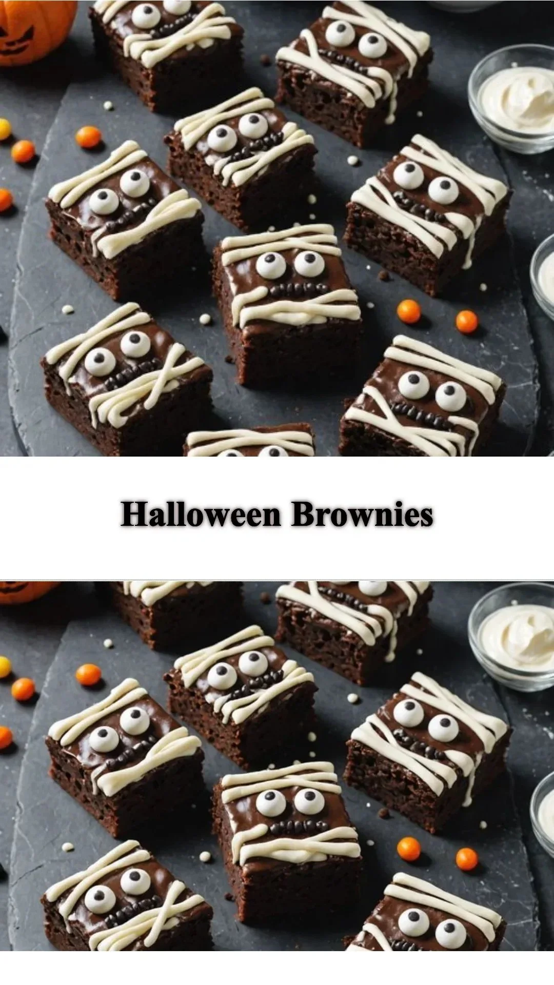 Delicious spooktacular Halloween brownies decorated for the holiday.