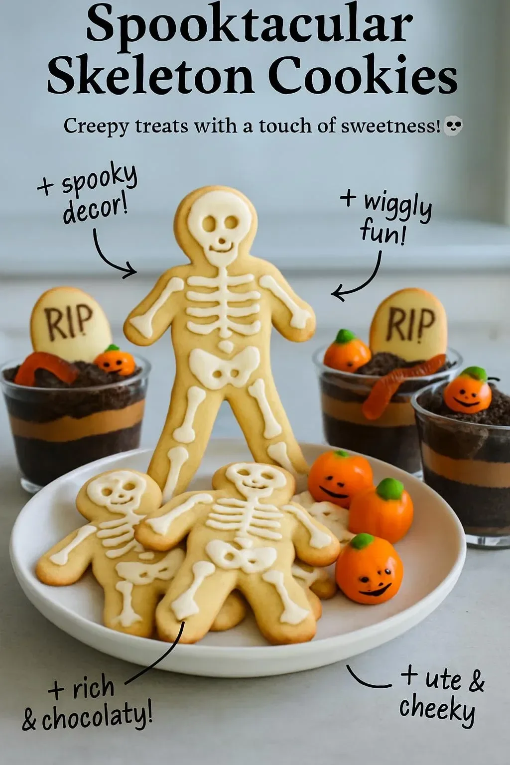 Delicious spooktacular skeleton cookies decorated for Halloween