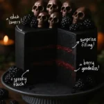 Spooky Black Velvet Halloween Cake with eerie decorations and dark frosting.
