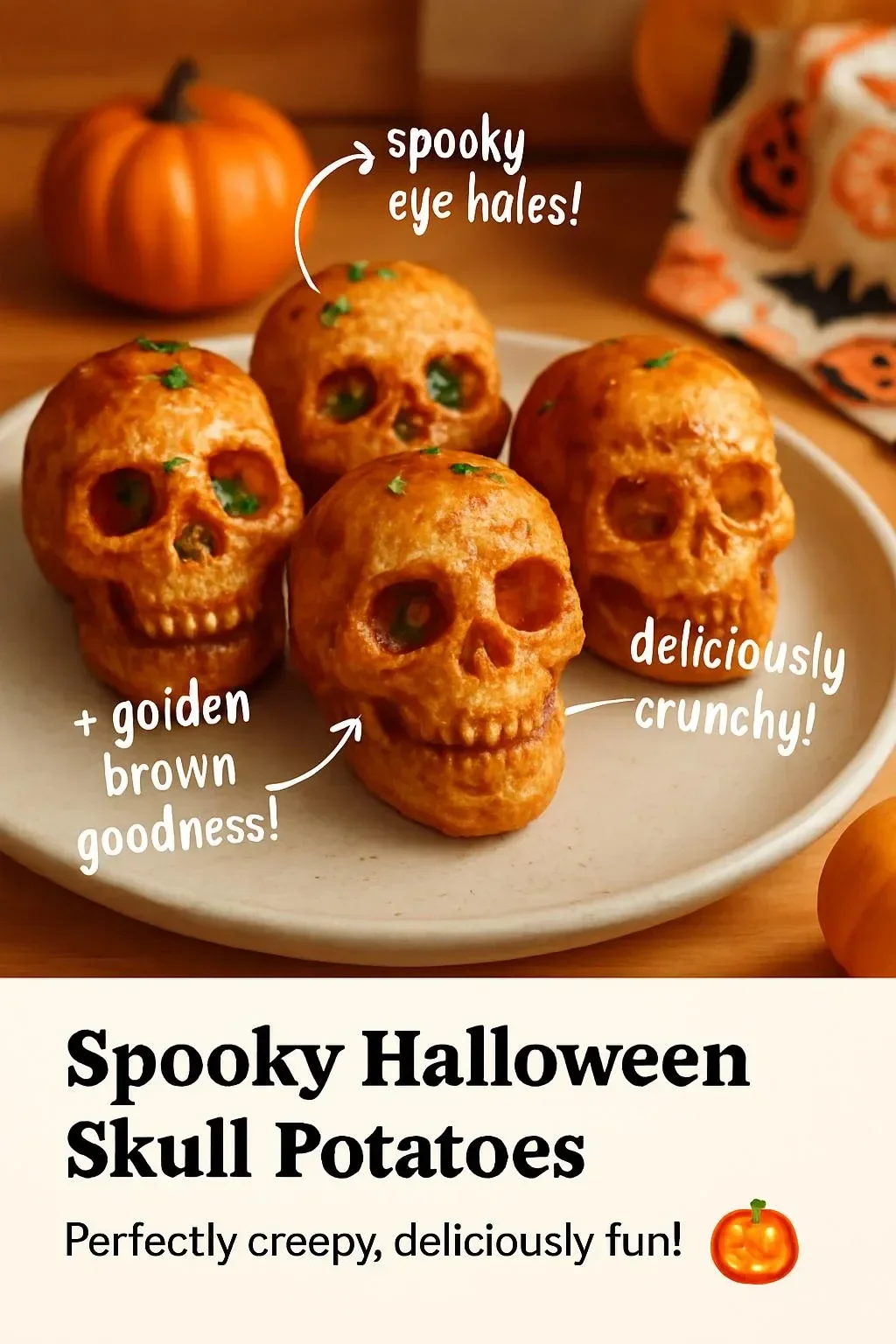Spooky Halloween Skull Potatoes served on a festive platter