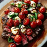 A vibrant Steak Caprese with Balsamic Dressing featuring steak, mozzarella, and tomatoes.