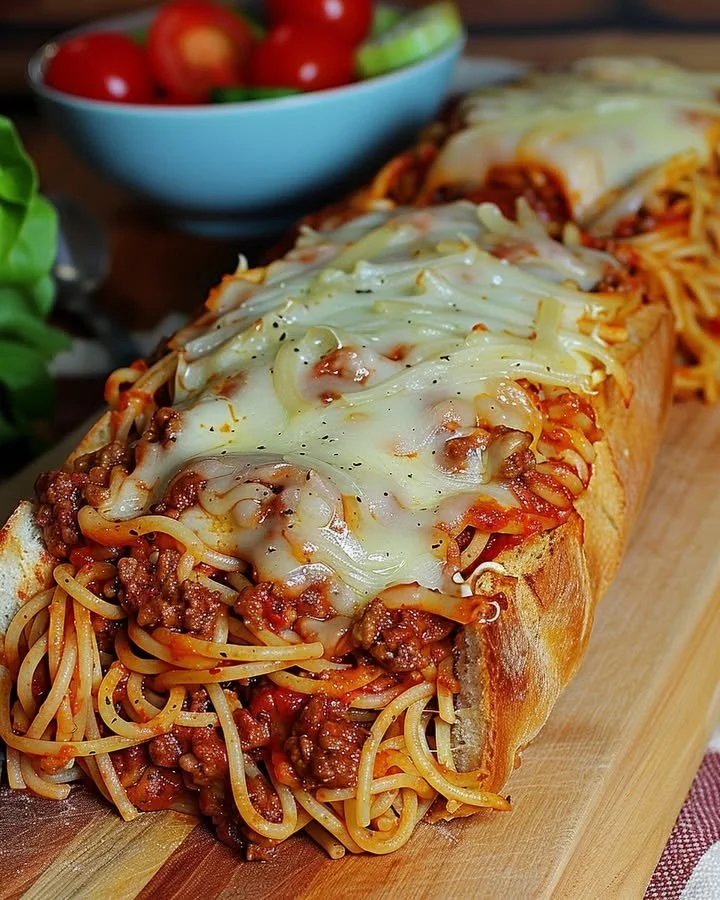Delicious stuffed Italian bread boat filled with savory ingredients
