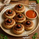 Stuffed mushroom eyeballs recipe for Halloween party appetizers