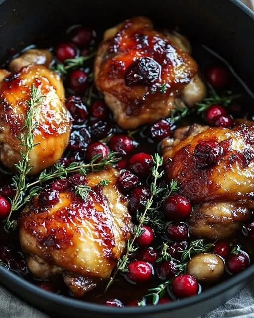 Deliciously arranged plate of sweet and savory cranberry glazed chicken