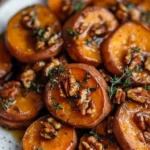 Maple roasted sweet potatoes with walnuts and thyme, a delicious side dish