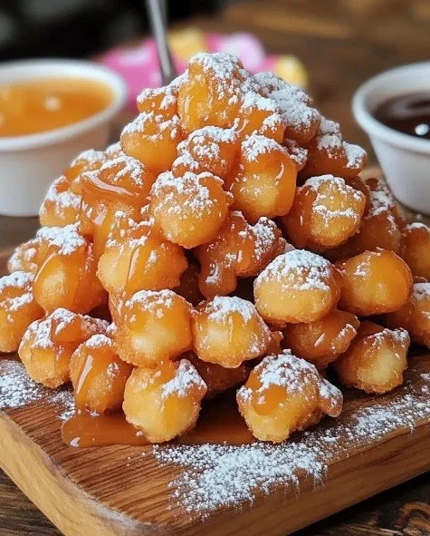 Delicious sweet and crispy funnel bites served on a plate