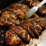 Plate of sweet and spicy honey chicken garnished with herbs