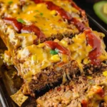 Taco Twist Meatloaf garnished with fresh herbs and served on a plate