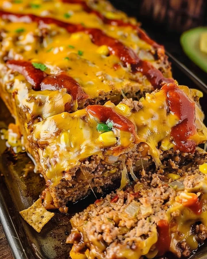 Taco Twist Meatloaf garnished with fresh herbs and served on a plate