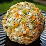 Tangy dill pickle and cheddar cheese ball on a serving platter