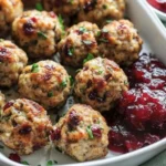 Turkey cranberry stuffing meatballs served on a plate ready for dinner