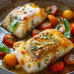 Zesty Cod fillet topped with fresh Tomato Basil Sauce on a plate