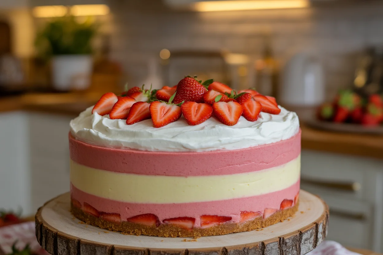 Delicious Strawberries and Cream Cheesecake Cake to Indulge In