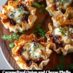 Delicious caramelized onion and cheese phyllo bites served as appetizers