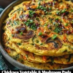 Chickpea Vegetable and Mushroom Puda savory pancakes plated with fresh herbs.
