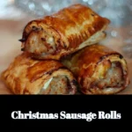 Christmas sausage rolls served on a festive platter