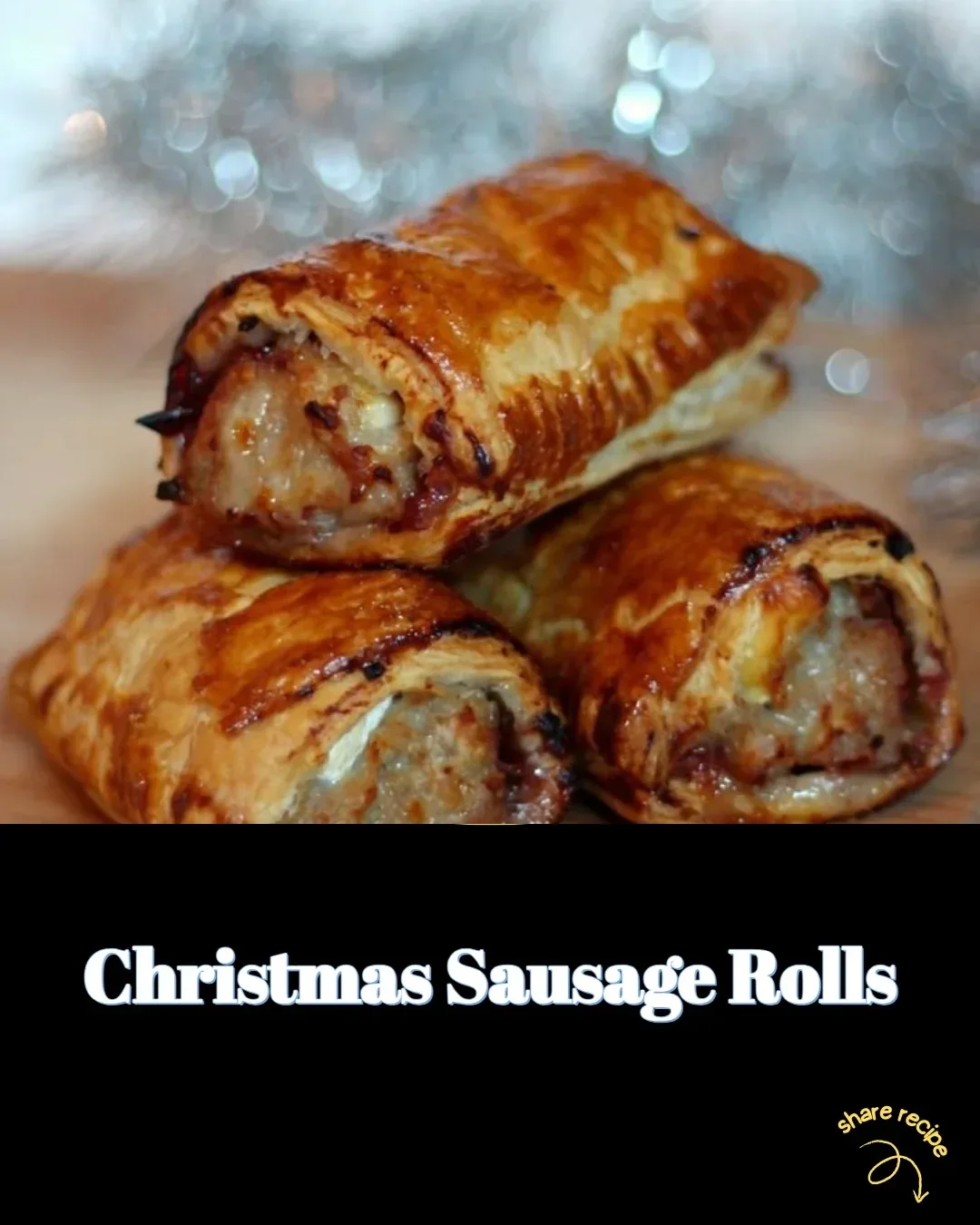 Christmas sausage rolls served on a festive platter