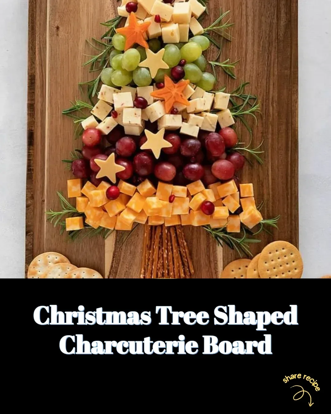 Christmas Tree Shaped Charcuterie Board with various cheeses and meats