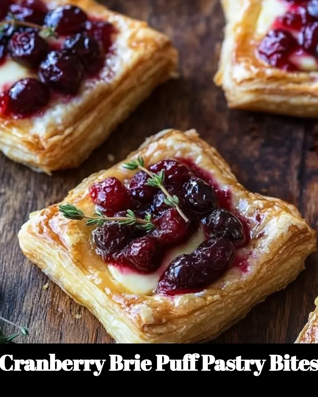 Cranberry brie puff pastry bites served on a platter