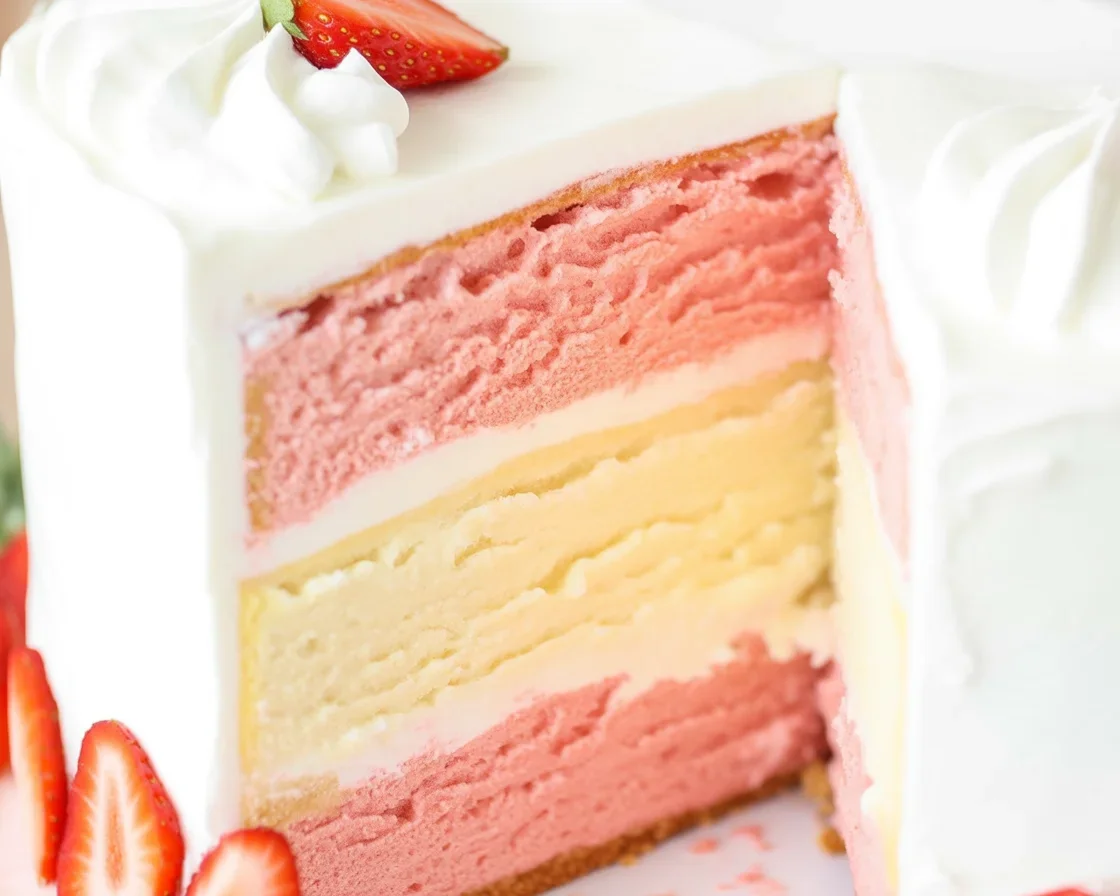 Strawberries and Cream Cheesecake Cake with fresh strawberries and cream cheese frosting
