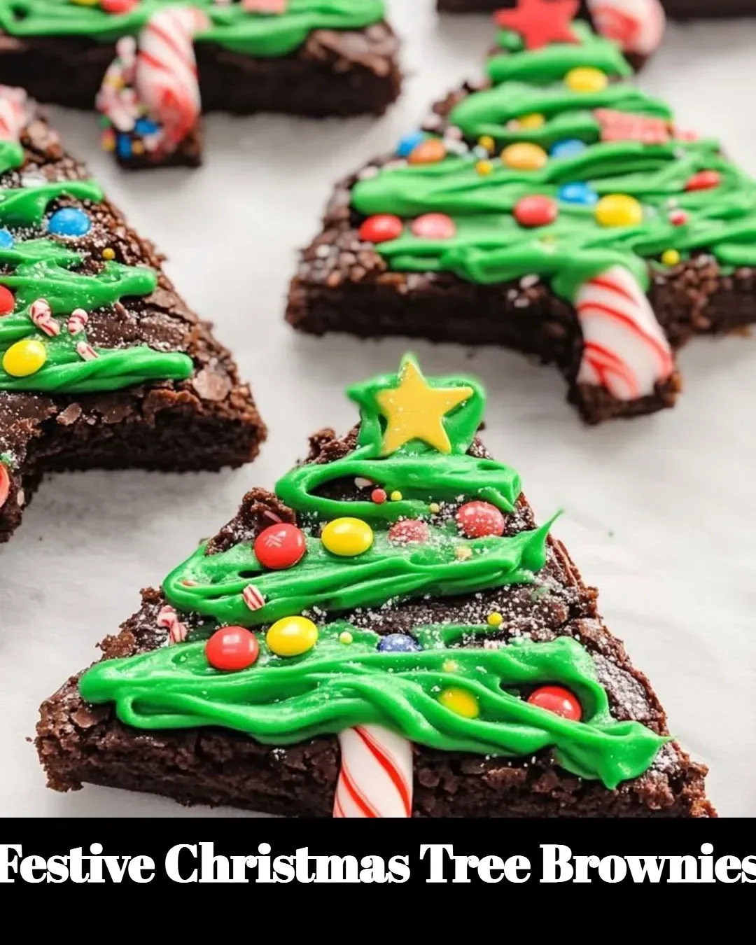 Festive Christmas Tree Brownies decorated for the holiday season