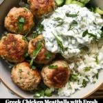 Greek chicken meatballs served with fresh tzatziki sauce on a plate