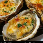 Delicious Grilled Parmesan Garlic Oysters served on a plate