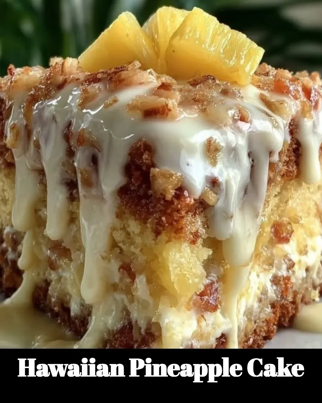 Hawaiian Pineapple Cake with fresh pineapples and cream frosting