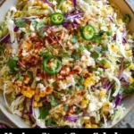 Bowl of Mexican Street Corn Coleslaw topped with cilantro and lime.