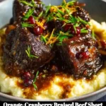 Orange-cranberry braised beef short ribs served with ginger and garlic flavors