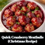 Plate of quick cranberry meatballs garnished with herbs for Christmas dinner