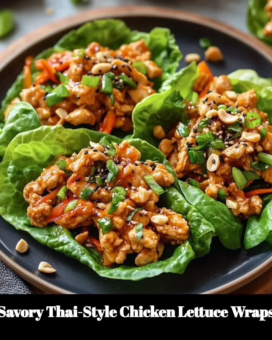 Savory Thai-style chicken lettuce wraps served in crisp lettuce leaves