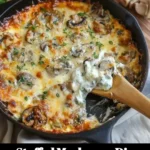 Delicious homemade Stuffed Mushroom Dip in a serving dish