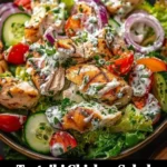 Delicious Tzatziki Chicken Salad served with fresh vegetables and herbs