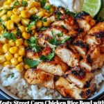 Zesty Street Corn Chicken Rice Bowl with cilantro-lime rice and fresh toppings