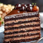 24 Layer Chocolate Cake with rich chocolate frosting and layers