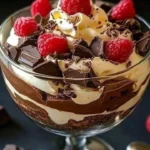 Delicious Baileys Chocolate Cheesecake Trifle dessert layered in a glass