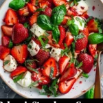 Delicious Balsamic Strawberry Caprese salad with fresh strawberries, mozzarella, and basil
