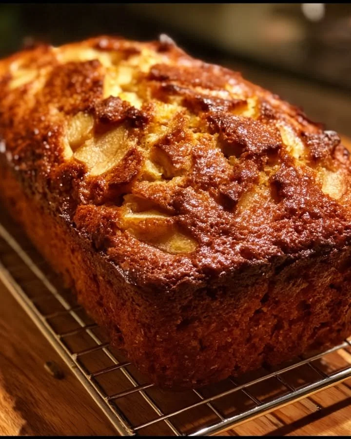 Delicious homemade Banana Applesauce Bread slice on a wooden table