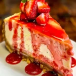 Delicious Banana Strawberry Cheesecake served with fresh fruit garnish.