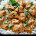 Basil Chicken served in a rich Coconut Curry Sauce on a plate