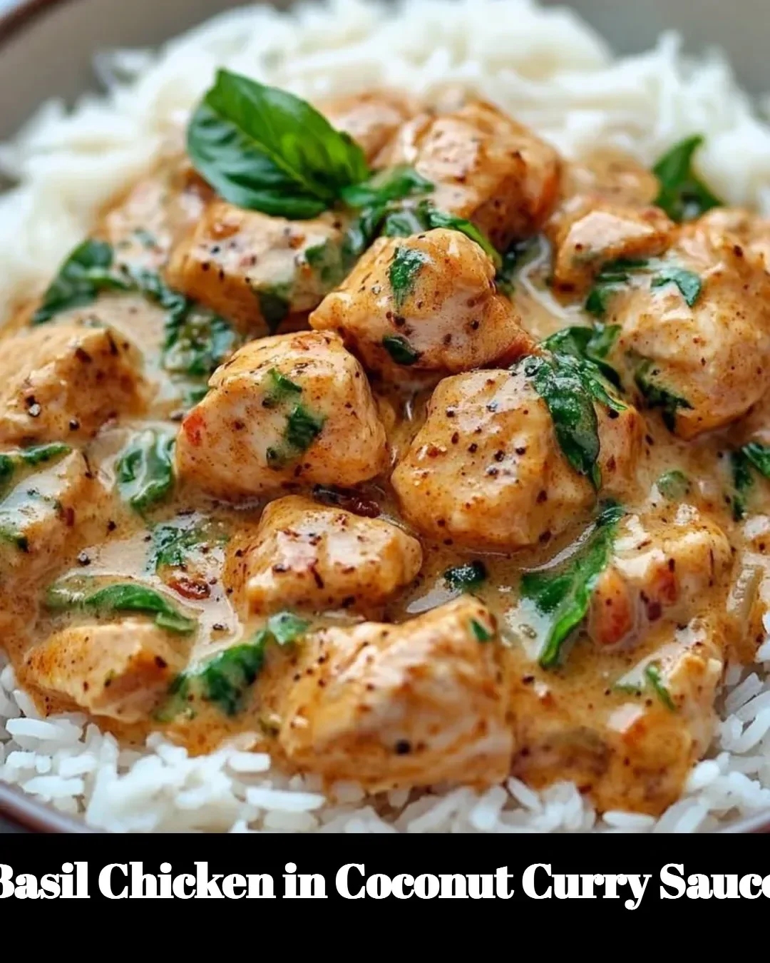 Basil Chicken served in a rich Coconut Curry Sauce on a plate