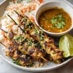 Grilled Beef Kofta Kebabs garnished with herbs and spices on a platter.