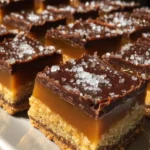 Homemade Butterfinger Caramel Crunch Bars stacked on a plate